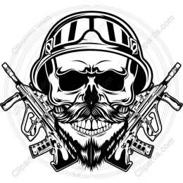 Fierce Skull with Military Helmet and Rifles