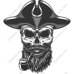 Pirate Skull with Beard and Pipe
