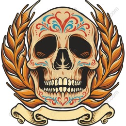 Ornate Skull with Decorative Leaves