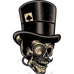 Stylish Skull with Top Hat and Monocle