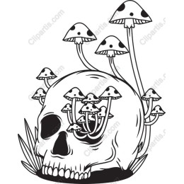 Skull with Mushrooms