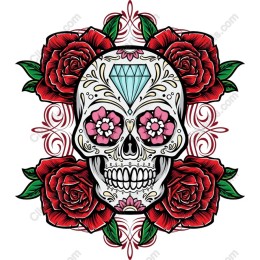 Floral Skull - Sugar Skull with Roses and Diamond