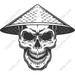 Samurai Skull with Conical Hat