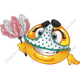Cheerful Smiley Character with Feather Duster
