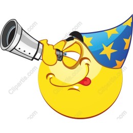 Whimsical Yellow Smiley Face with Telescope