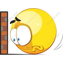 Cartoon Emotion: Yellow Ball Against Brick Wall Clipart