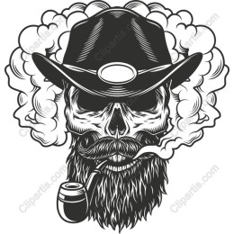 Cowboy Skull with Pipe and Smoke