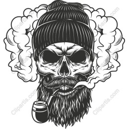 Bearded Skull with Pipe and Smoke