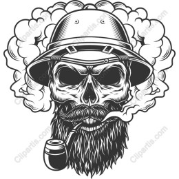 Vintage Skull with Pipe and Helmet