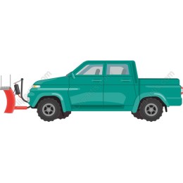 Teal Pickup Truck with Snow Plow