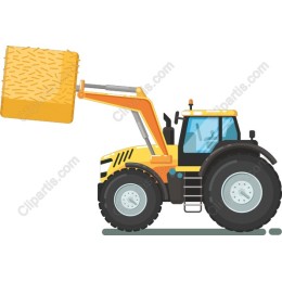 Yellow Tractor with Hay Bale