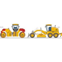 Heavy-Duty Construction Machinery Set: Roller and Grader