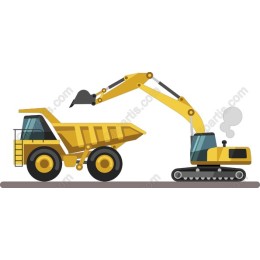 Construction Vehicle: Excavator and Dump Truck