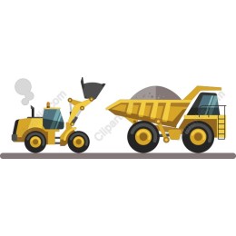Yellow Excavator and Dump Truck