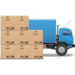 Blue Delivery Truck with Cardboard Boxes