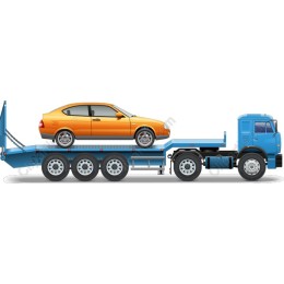 Blue Transport Truck with Orange Car