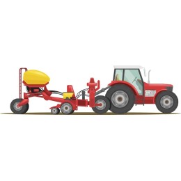 Modern Red Tractor with Seed Drill