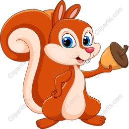 Cheerful Cartoon Squirrel Holding Acorn