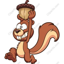 Cheerful Cartoon Squirrel Holding Acorn