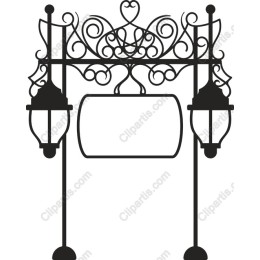 Elegant Vintage Wrought Iron Sign and Lantern