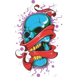 Blue Skull with Red Ribbon