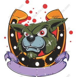 Fierce Dog Head with Horseshoe