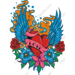 Vibrant Love Heart with Wings and Flowers