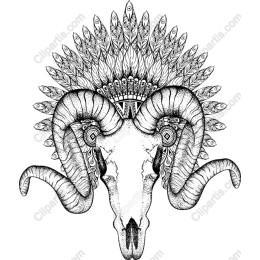 Majestic Ram Skull with Feathered Headdress