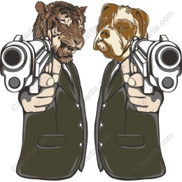 Fierce Loyalty: Tiger and Dog with Guns