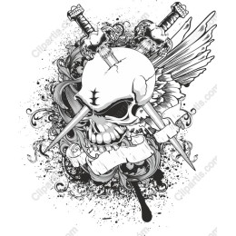 Rebellious Skull with Swords and Wings