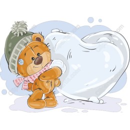 Cute Winter Teddy Bear with Heart-Shaped Snowball