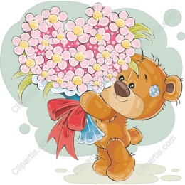 Cute Bear Holding Flower Bouquet