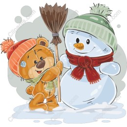 Charming Winter Teddy Bear & Snowman