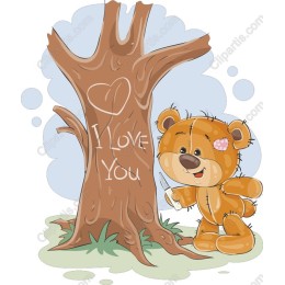 Teddy Bear I Love You Tree Carving