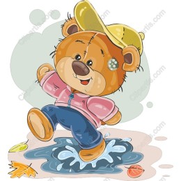 Adorable Bear Jumping in Puddle