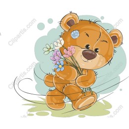 Adorable Bear Holding Flowers