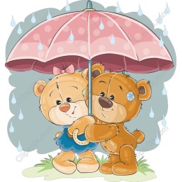 Whimsical Teddy Bears Sharing an Umbrella