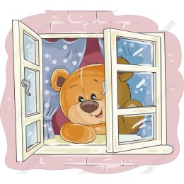 Cheerful Bear at the Window
