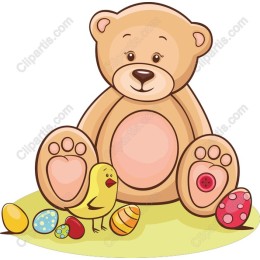 Adorable Teddy Bear with Easter Eggs and Chick