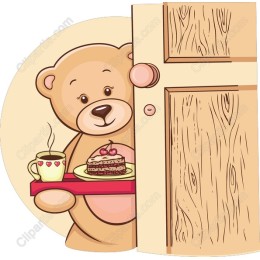 Cute Bear Holding Coffee and Dessert