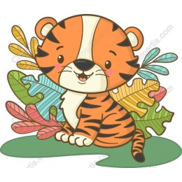 Adorable Baby Tiger with Colorful Leaves