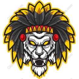 Fierce Lion Head with Tribal Headdress