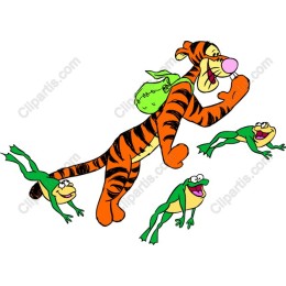 Playful Tiger with Frogs