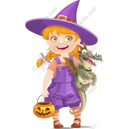 Charming Young Witch and Dragon Halloween
