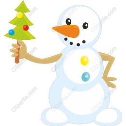Whimsical Snowman Holding Christmas Tree