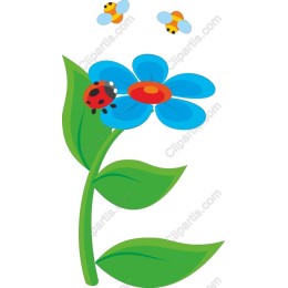 Whimsical Blue Flower with Ladybug and Bees