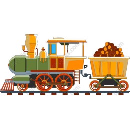 Vintage Steam Locomotive and Log Cart