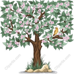 Blossoming Tree with Bird and Flowers