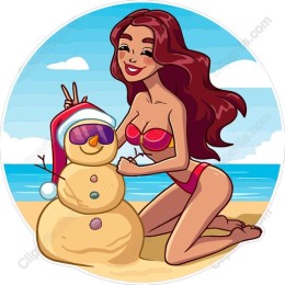 Summer Frost Bliss: Bikini Babe with Snowman