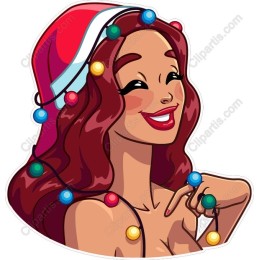 Cheerful Holiday Girl with Santa Hat and Christmas Lights